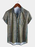Chemise Hawaïenne Vintage Verte à Rayures pour Homme à Manches Courtes avec Boutons