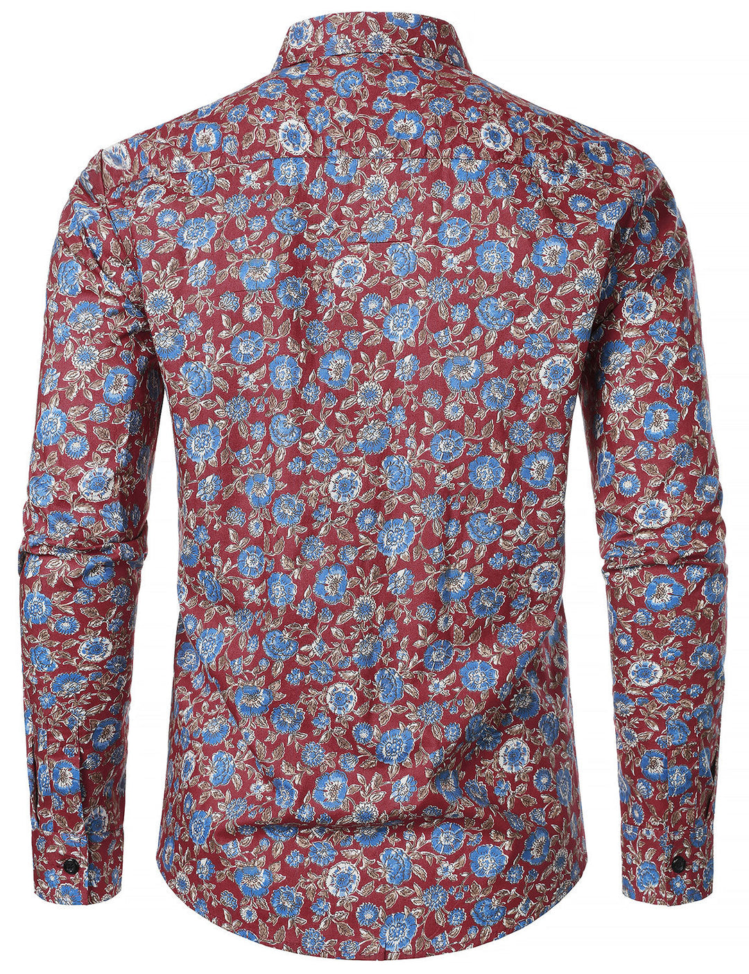 Chemise à manches longues rouge en coton respirant à imprimé floral des années 70 pour homme