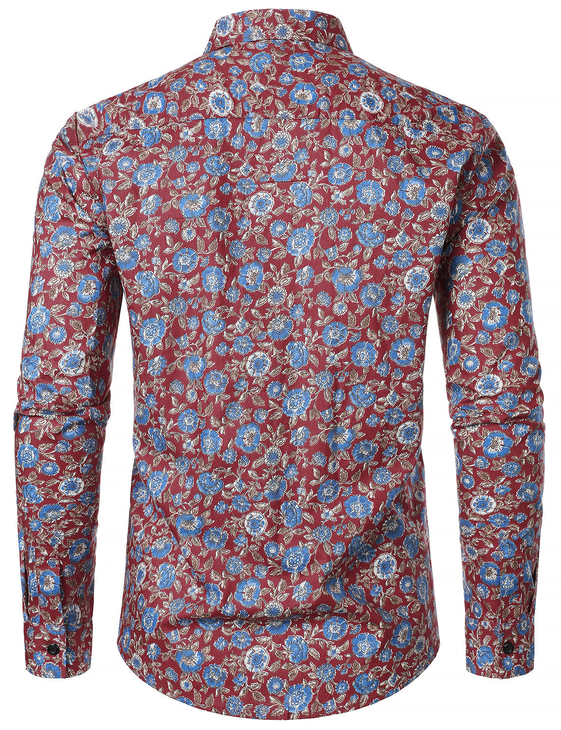 Chemise à manches longues rouge en coton respirant à imprimé floral des années 70 pour homme