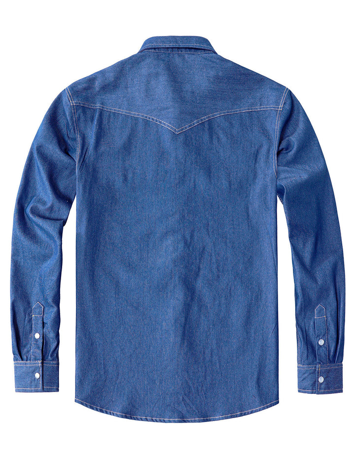 Chemise à manches longues en denim style cowboy pour homme avec boutons-pression nacrés