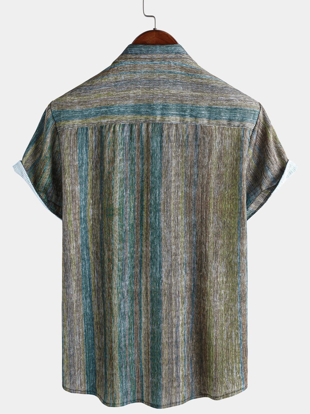 Chemise Hawaïenne Vintage Verte à Rayures pour Homme à Manches Courtes avec Boutons