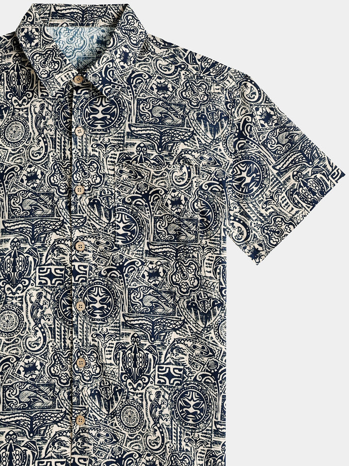 Chemise Homme Motif Tribal Manches Courtes