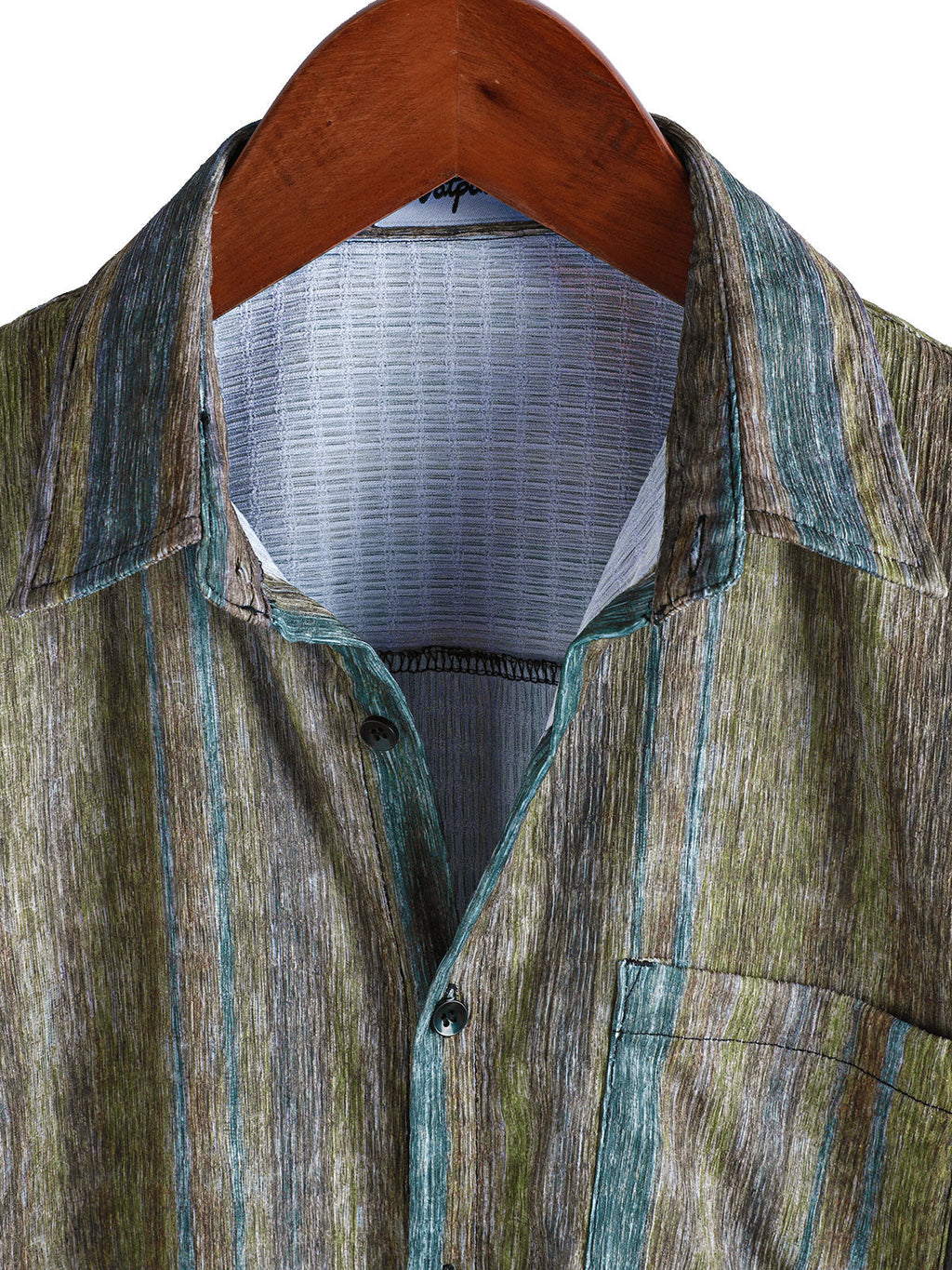 Chemise Hawaïenne Vintage Verte à Rayures pour Homme à Manches Courtes avec Boutons