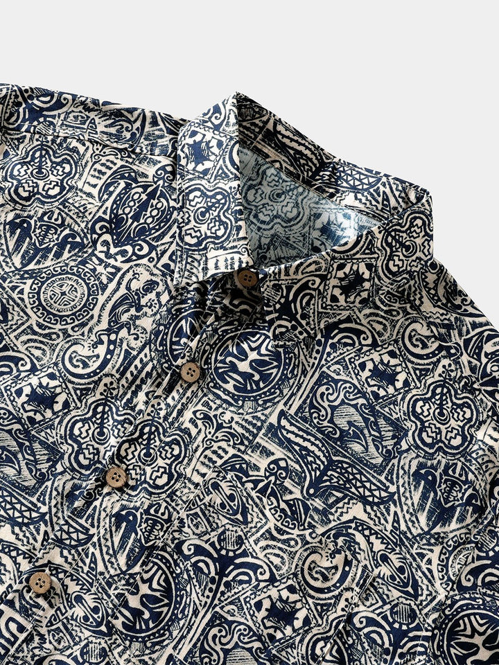 Chemise Homme Motif Tribal Manches Courtes