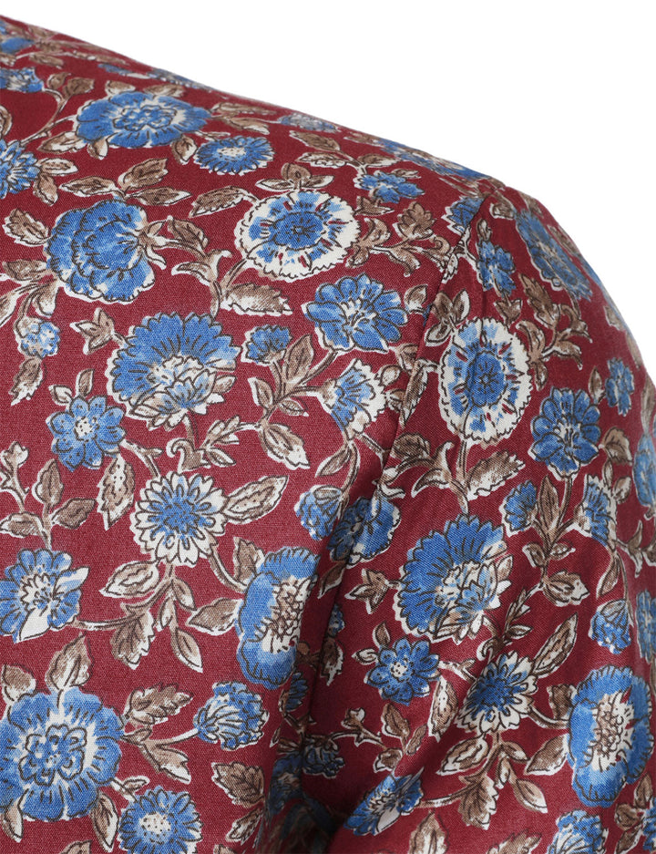 Chemise à manches longues rouge en coton respirant à imprimé floral des années 70 pour homme