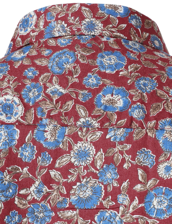 Chemise à manches longues rouge en coton respirant à imprimé floral des années 70 pour homme
