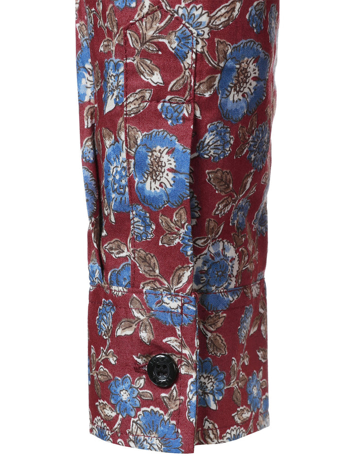 Chemise à manches longues rouge en coton respirant à imprimé floral des années 70 pour homme