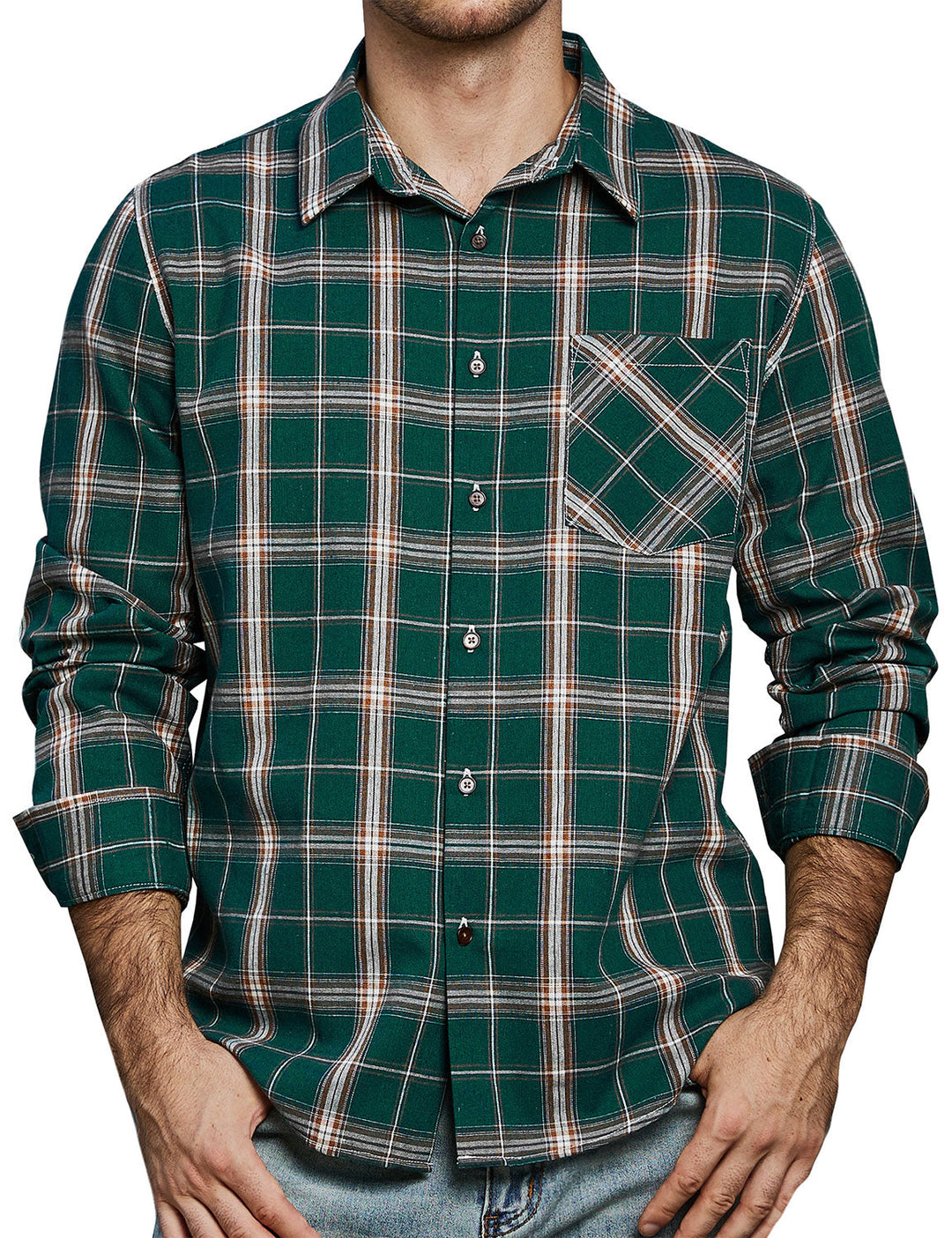 Chemise à manches longues à carreaux décontractée pour hommes avec poche rétro