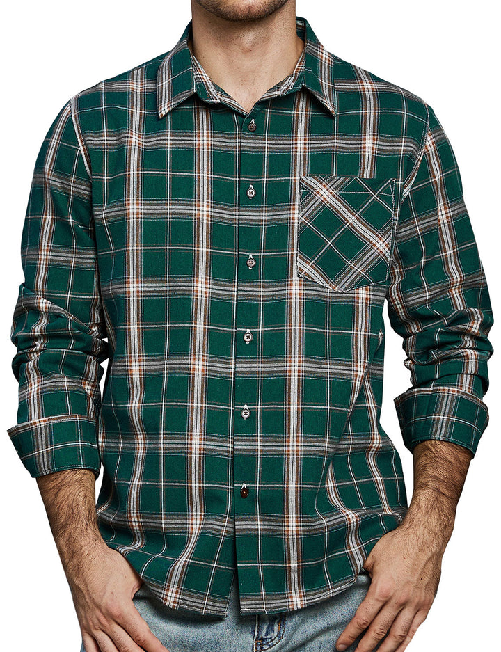 Chemise à manches longues à carreaux décontractée pour hommes avec poche rétro