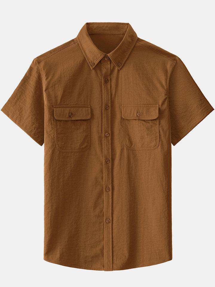 Chemise boutonnée décontractée à poches solides pour homme