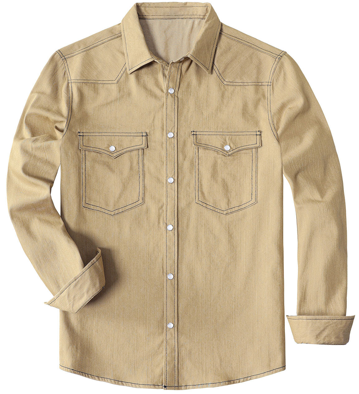 Chemise à manches longues en denim style cowboy pour homme avec boutons-pression nacrés