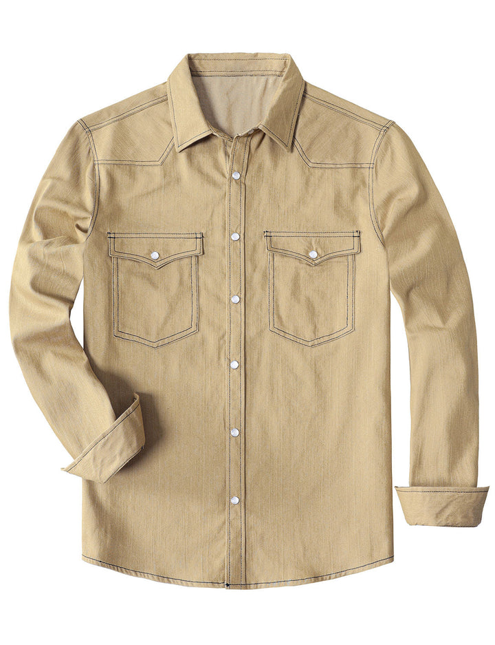 Chemise à manches longues en denim style cowboy pour homme avec boutons-pression nacrés