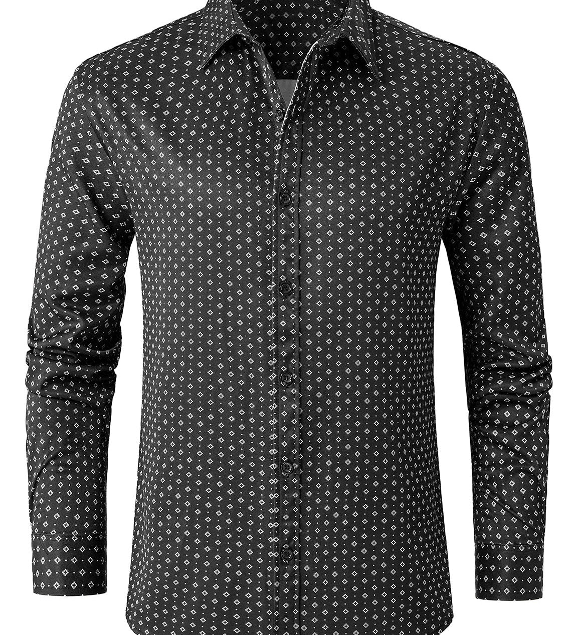 Chemise à manches longues noire à imprimé géométrique rétro pour homme