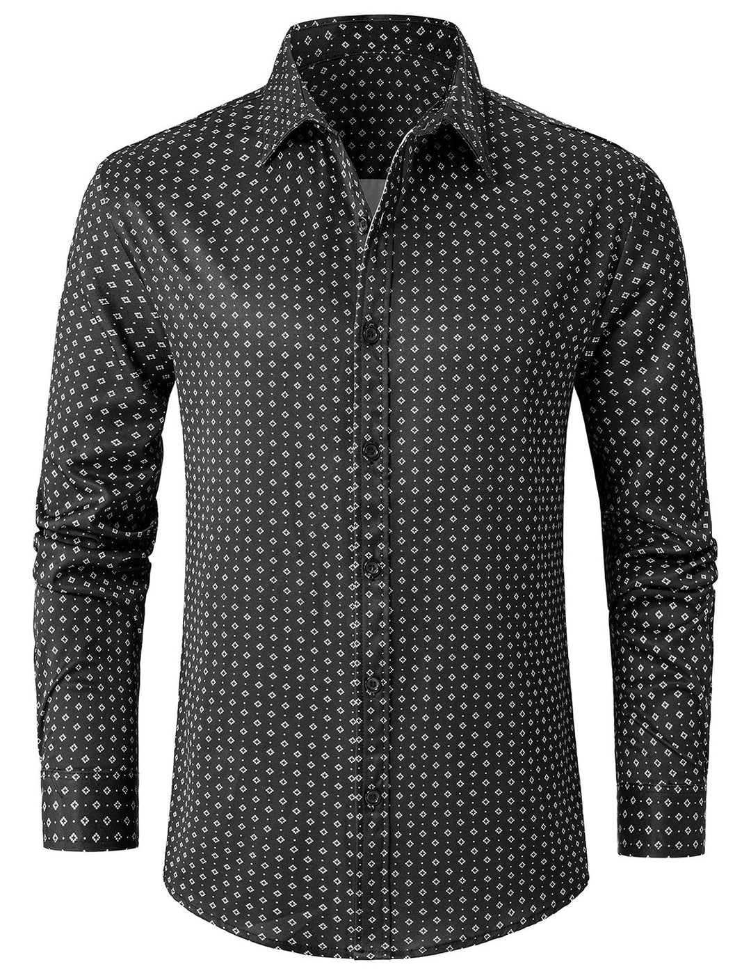Chemise à manches longues noire à imprimé géométrique rétro pour homme