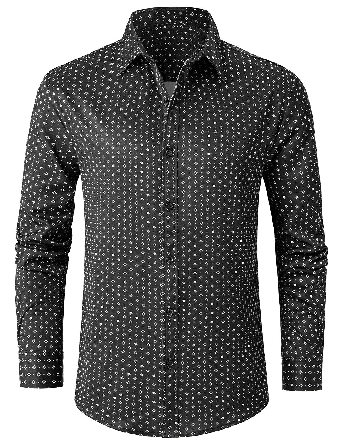 Chemise à manches longues noire à imprimé géométrique rétro pour homme