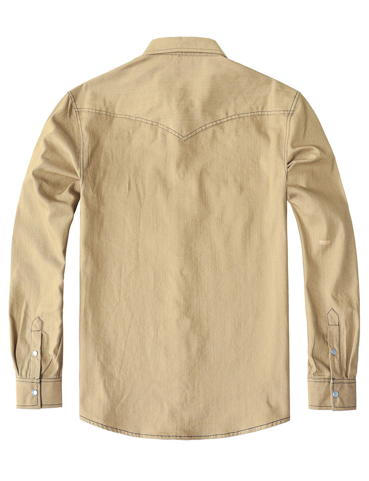 Chemise à manches longues en denim style cowboy pour homme avec boutons-pression nacrés