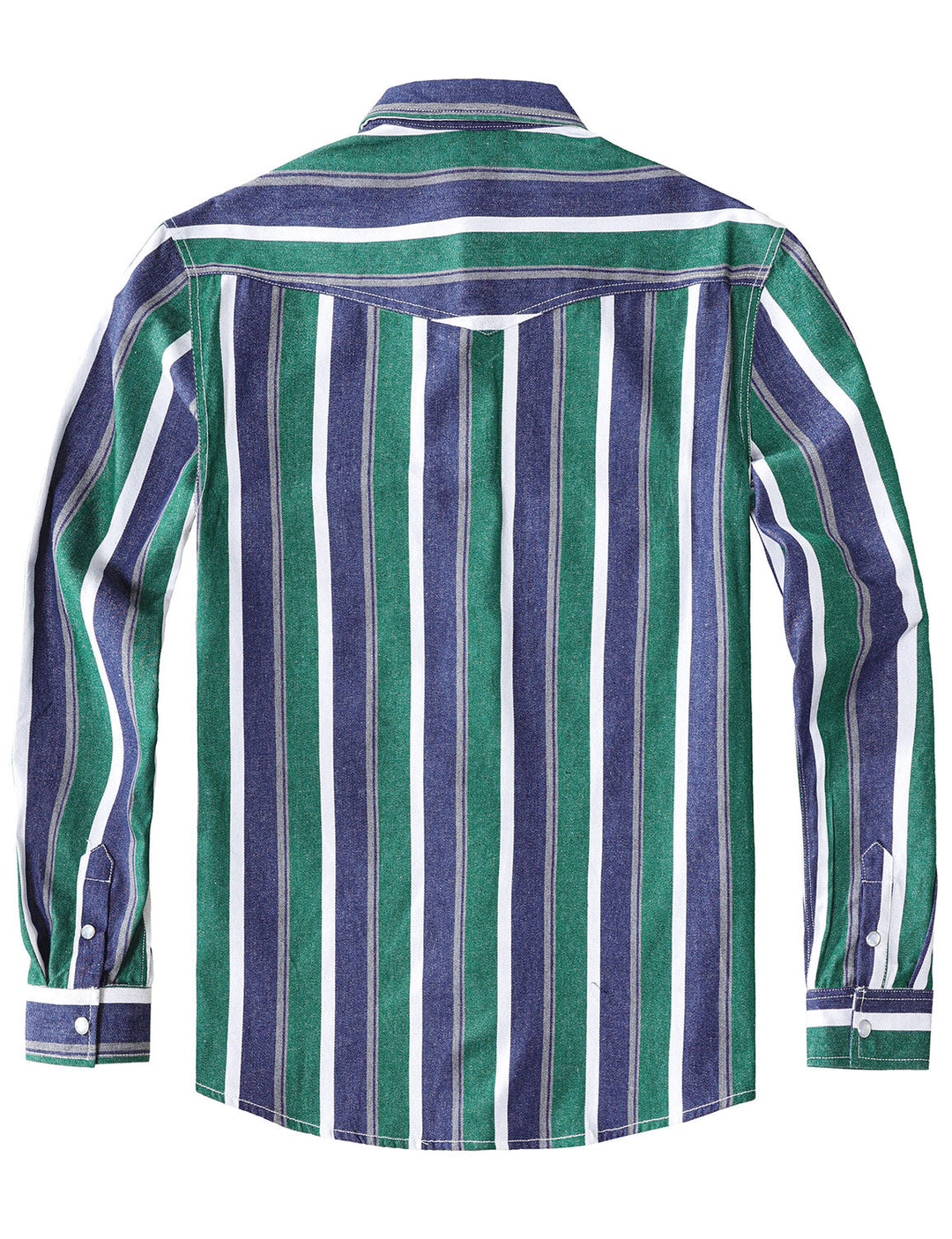 Chemise en jean à rayures vertes style western, manches longues, boutons-pression nacrés