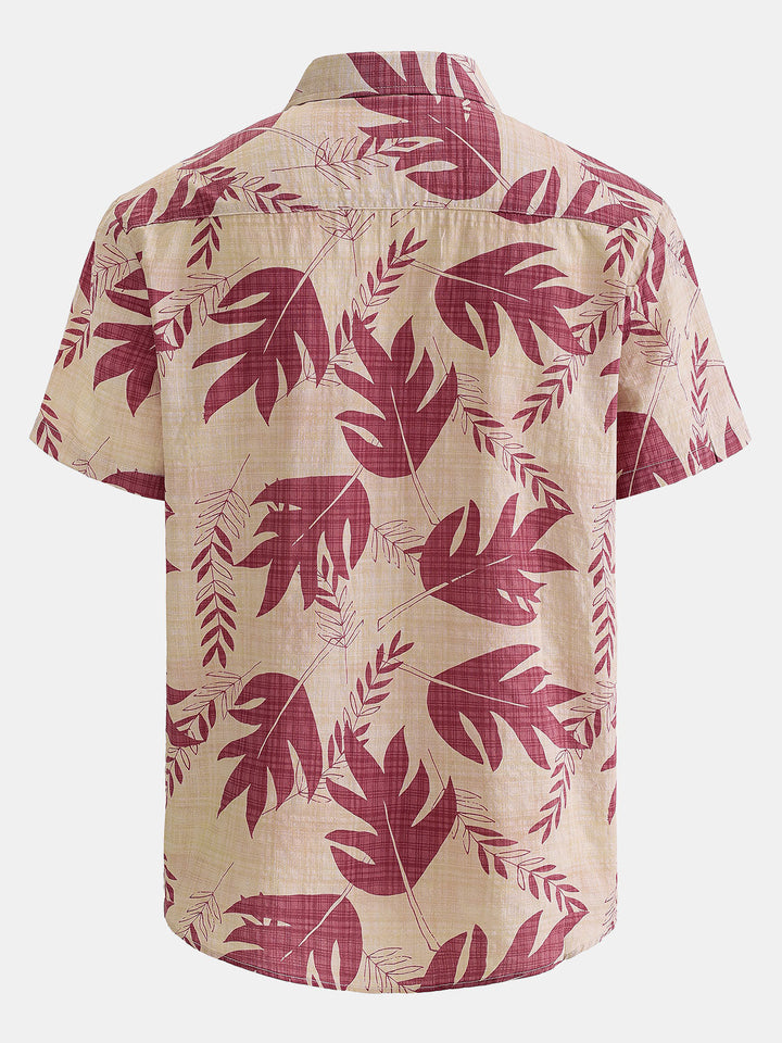 Chemise hawaïenne respirante à manches courtes et imprimé feuilles pour homme