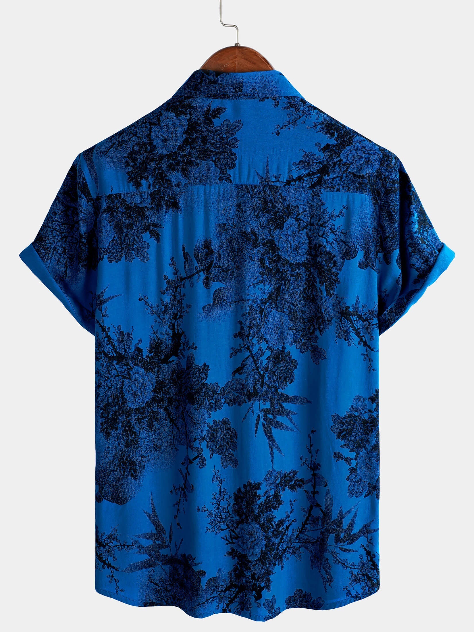Chemise hawaïenne à manches courtes et boutons respirante pour homme, motif floral vintage bleu, pour les vacances d'été