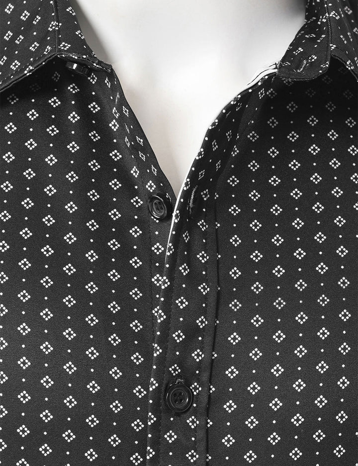 Chemise à manches longues noire à imprimé géométrique rétro pour homme