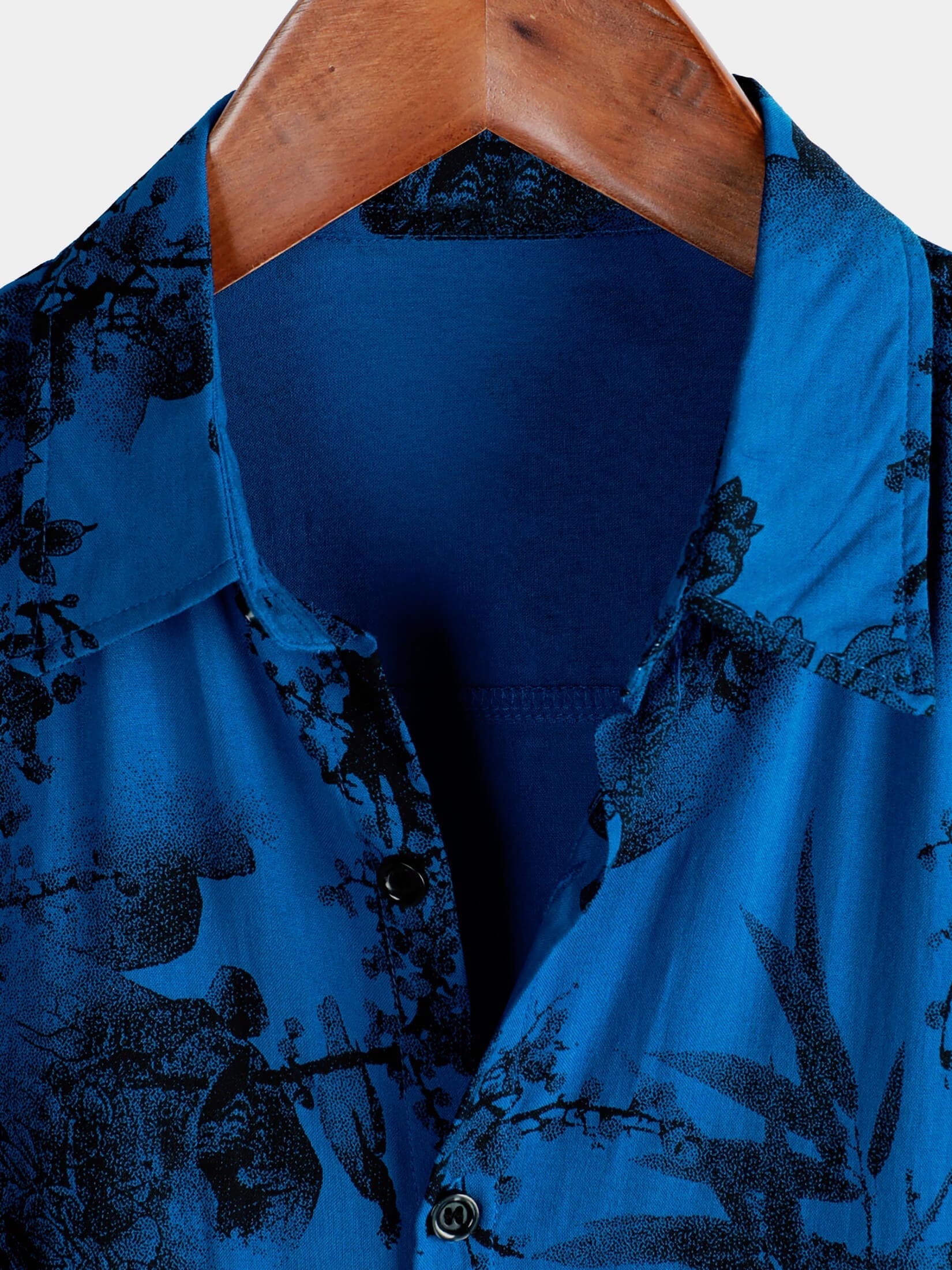 Chemise hawaïenne à manches courtes et boutons respirante pour homme, motif floral vintage bleu, pour les vacances d'été