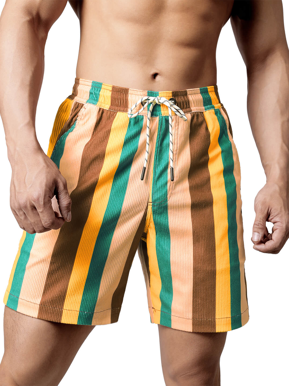Short de plage rayé rétro décontracté pour hommes
