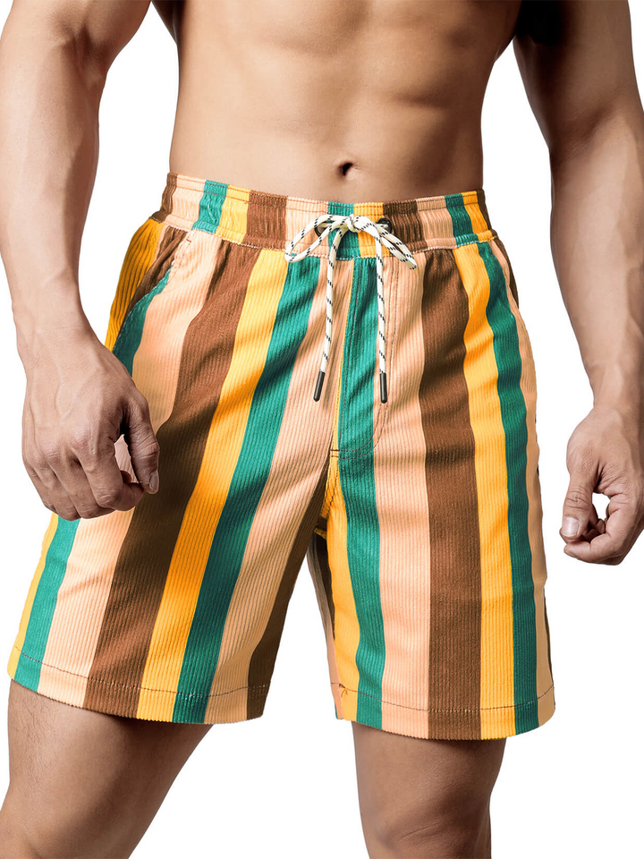 Short de plage rayé rétro décontracté pour hommes