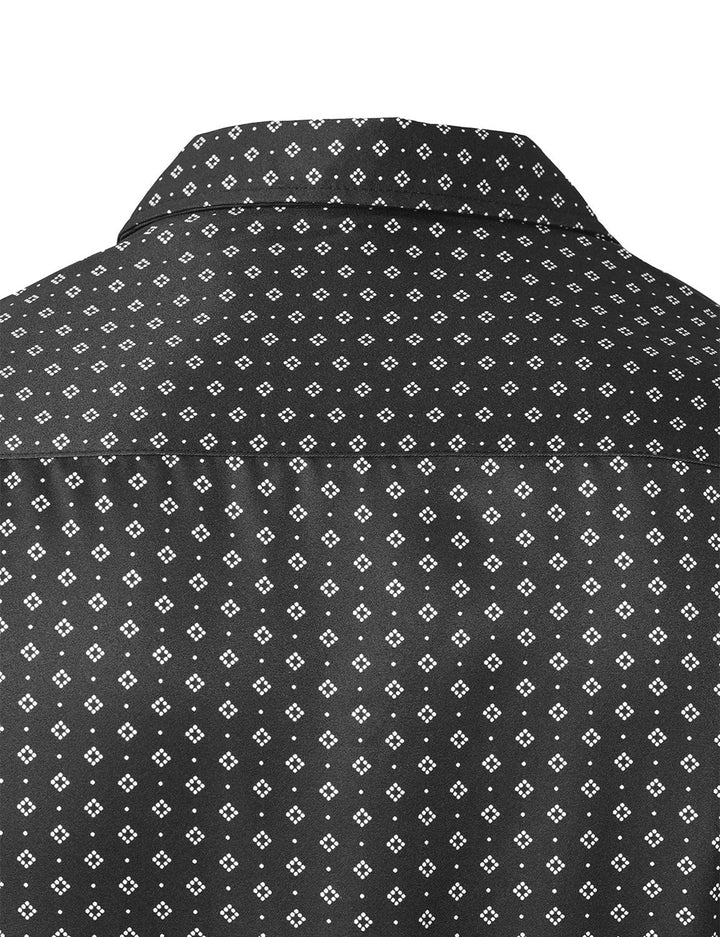 Chemise à manches longues noire à imprimé géométrique rétro pour homme
