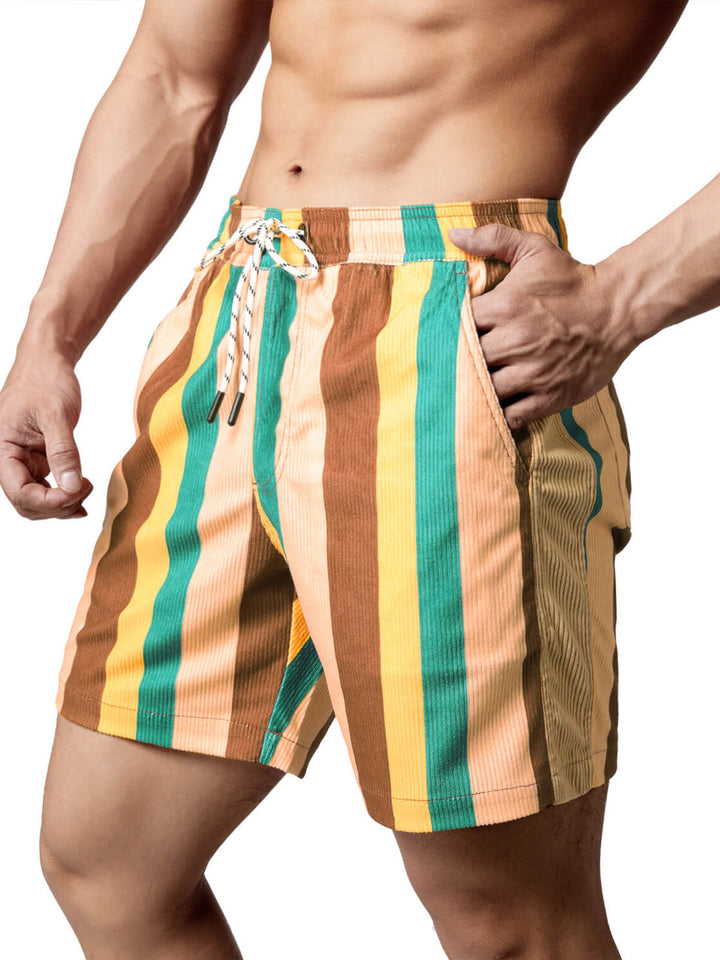 Short de plage rayé rétro décontracté pour hommes