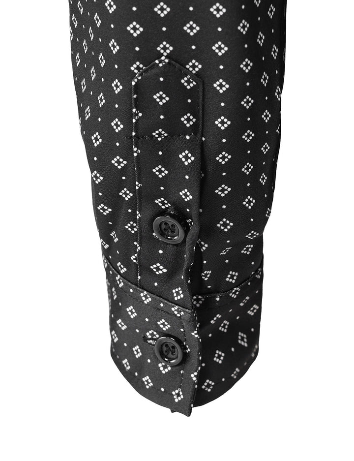 Chemise à manches longues noire à imprimé géométrique rétro pour homme