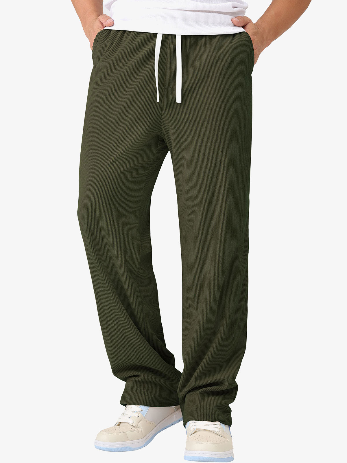 Pantalon décontracté en velours côtelé avec cordon de serrage et taille élastique pour homme