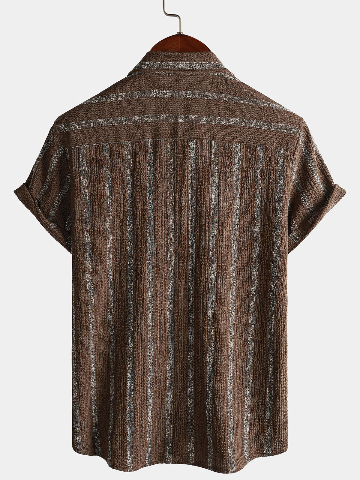 Chemise hawaïenne d'été à manches courtes et boutons pour homme, avec poche et rayures