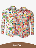 Lot de 2 |Chemise habillée à manches longues boutonnée en coton floral respirant pour hommes