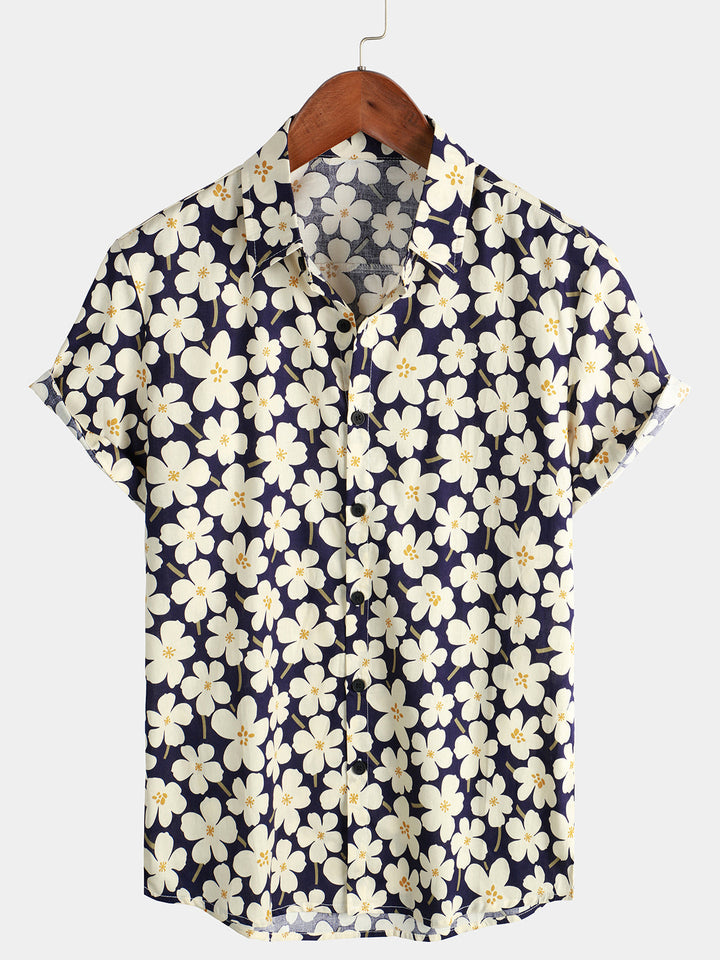 Chemise à manches courtes bleu clair à imprimé floral pour hommes