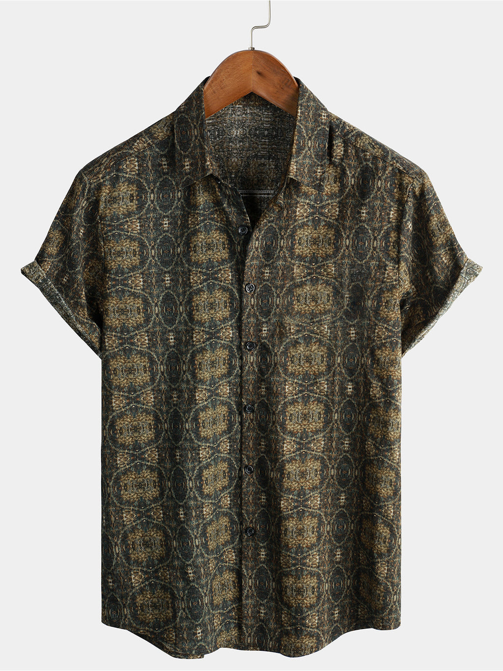 Chemise boutonnée rétro d'été à manches courtes en coton vintage pour hommes des années 70