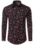 Chemise à manches longues en coton respirant à imprimé cerises pour homme, noire