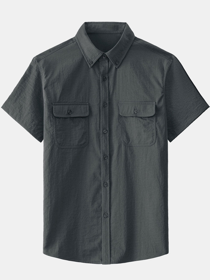 Chemise boutonnée décontractée à poches solides pour homme
