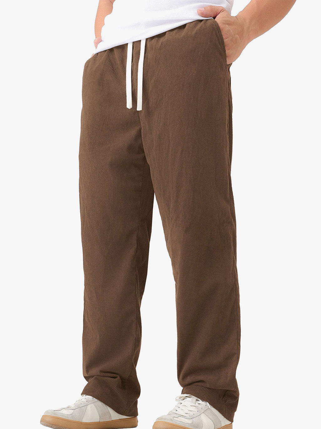 Pantalon décontracté en velours côtelé avec cordon de serrage et taille élastique pour homme