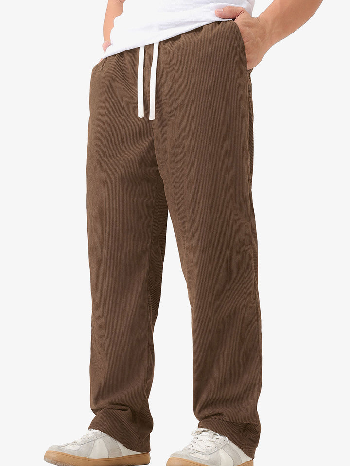 Pantalon décontracté en velours côtelé avec cordon de serrage et taille élastique pour homme