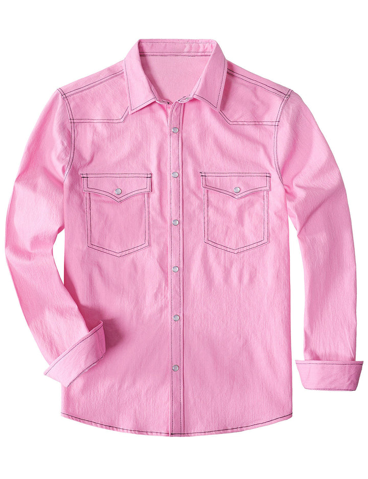Chemise à manches longues en denim style cowboy pour homme avec boutons-pression nacrés