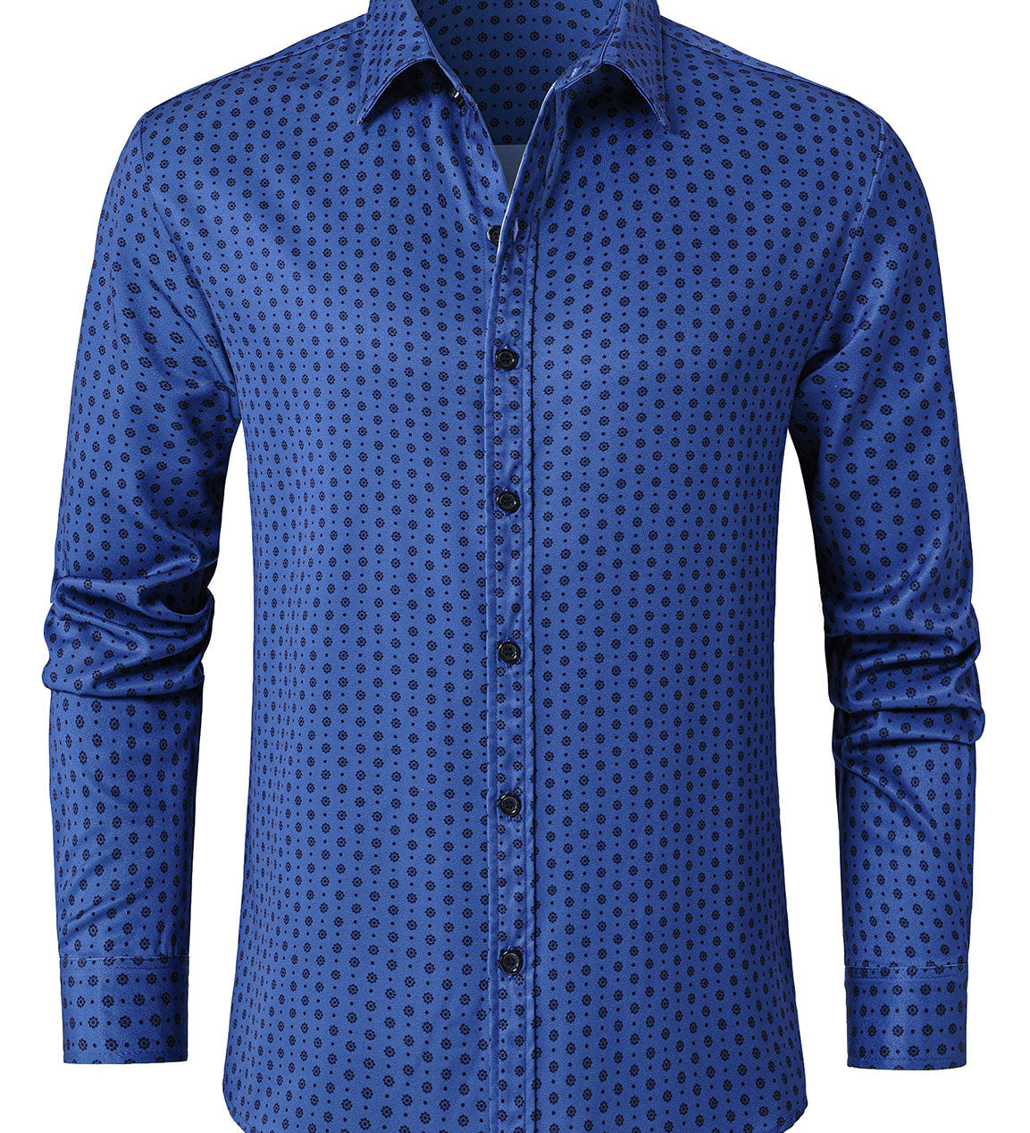 Chemise à manches longues bleue à imprimé géométrique rétro pour homme