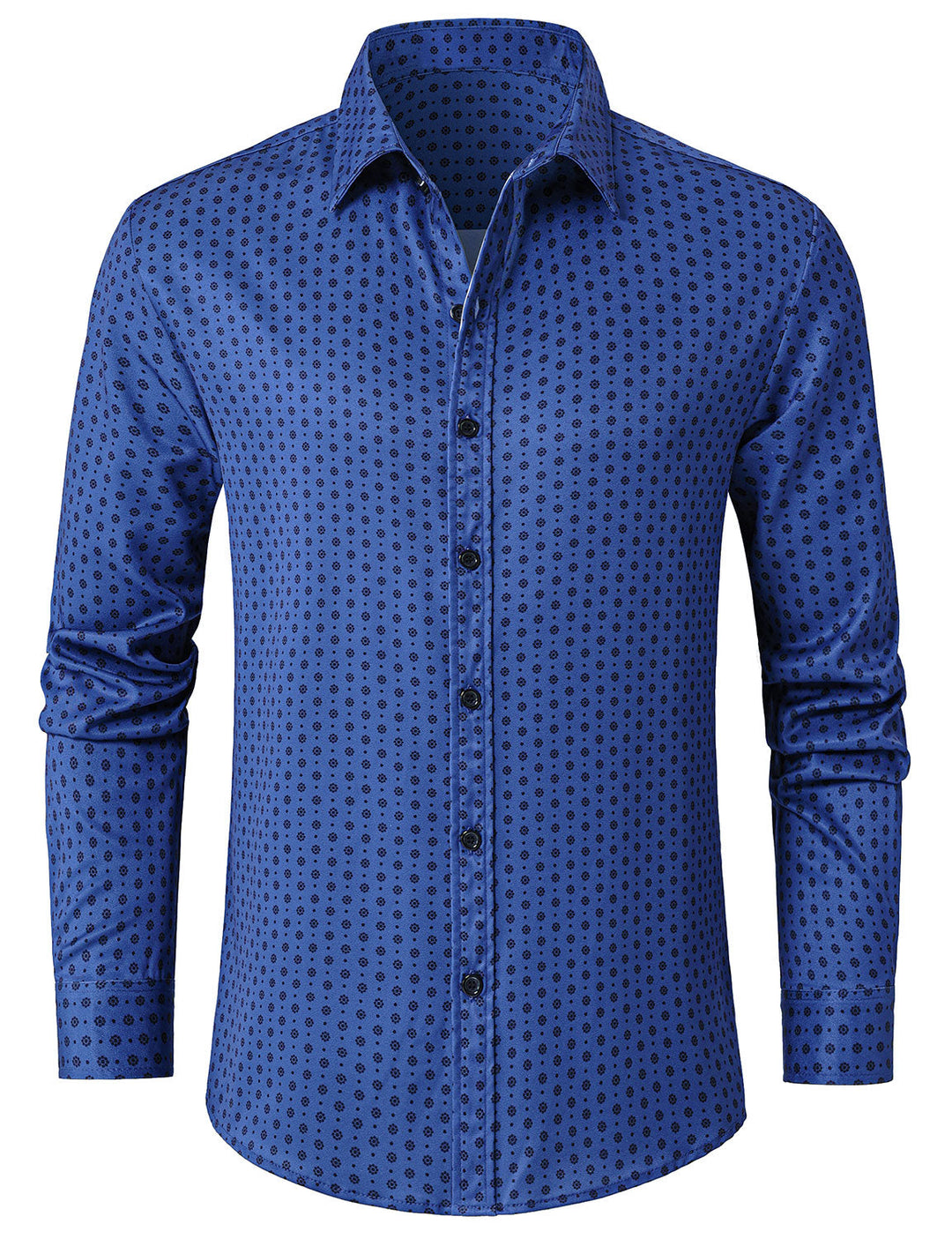 Chemise à manches longues bleue à imprimé géométrique rétro pour homme