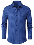 Chemise à manches longues bleue à imprimé géométrique rétro pour homme