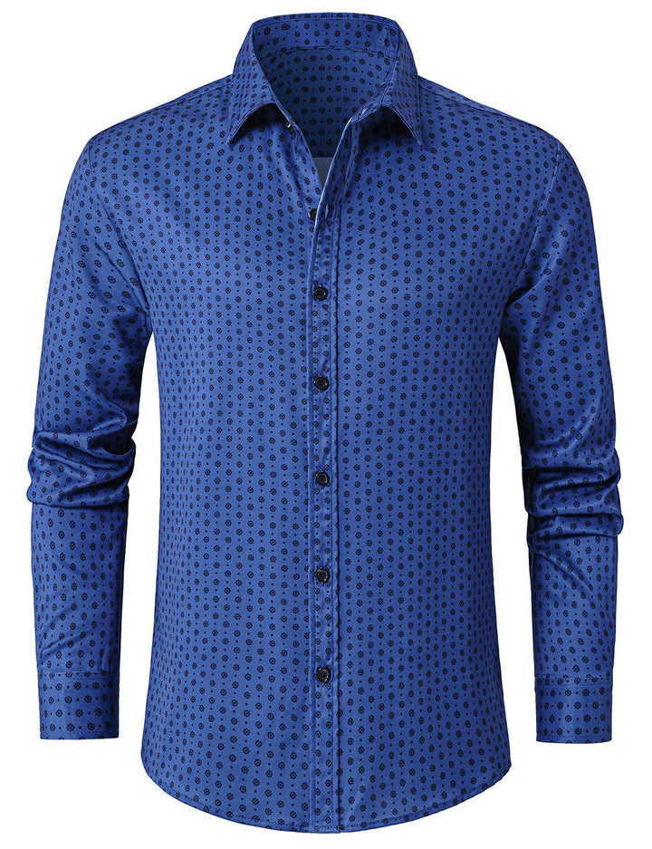 Chemise à manches longues bleue à imprimé géométrique rétro pour homme