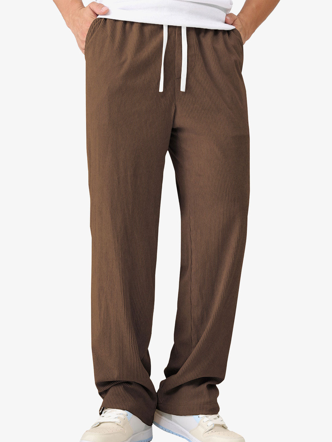Pantalon décontracté en velours côtelé avec cordon de serrage et taille élastique pour homme