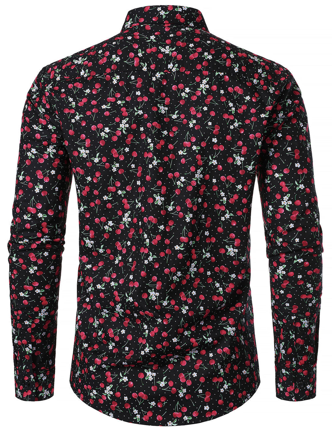 Chemise à manches longues en coton respirant à imprimé cerises pour homme, noire