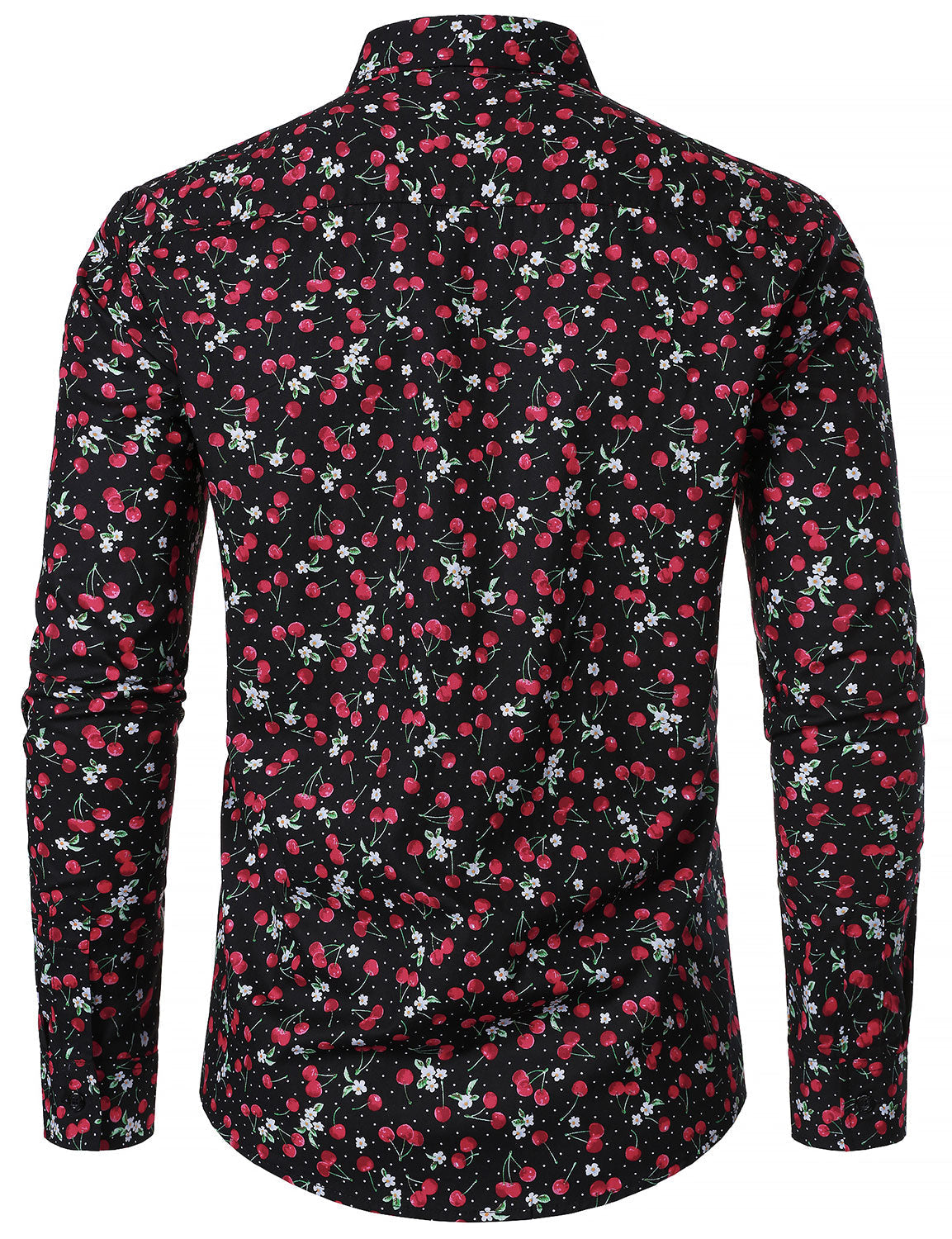 Chemise à manches longues en coton respirant à imprimé cerises pour homme, noire
