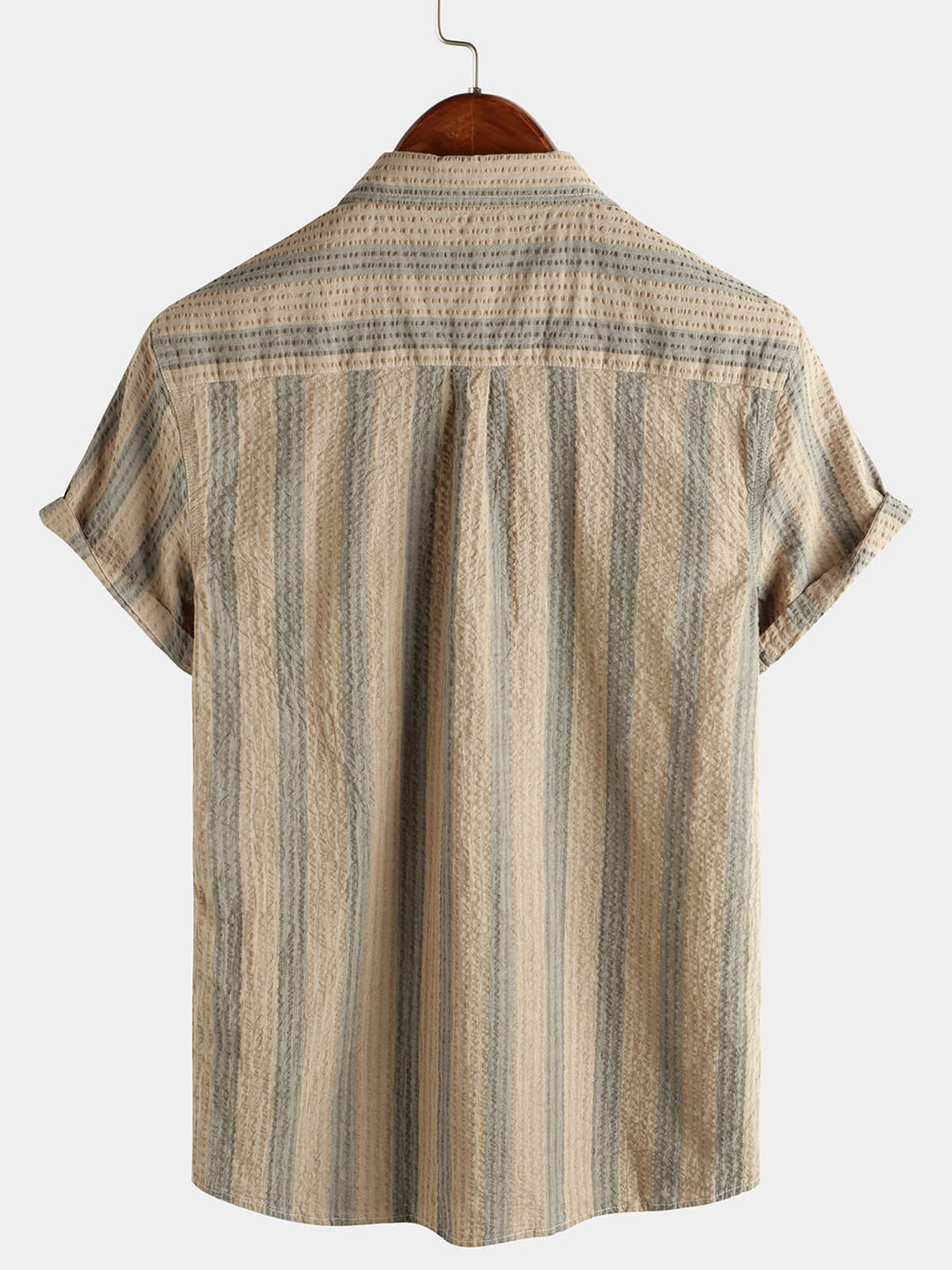 Chemise à manches courtes boutonnée pour hommes en coton rayé avec poche décontractée pour vacances hawaïennes