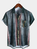Chemise Hawaïenne Homme Verte Vintage à Rayures à Manches Courtes avec Boutons