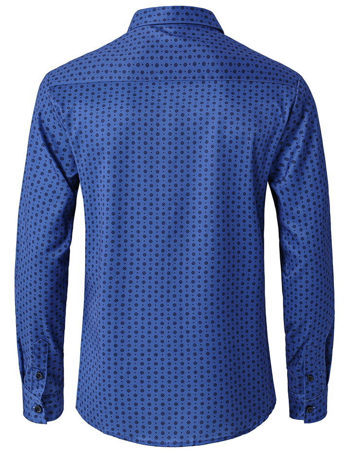 Chemise à manches longues bleue à imprimé géométrique rétro pour homme
